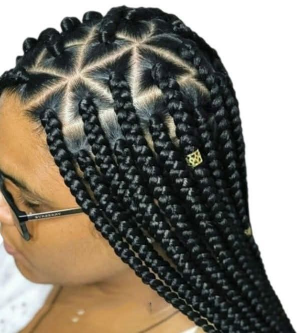 Side swept braids with starburst pattern