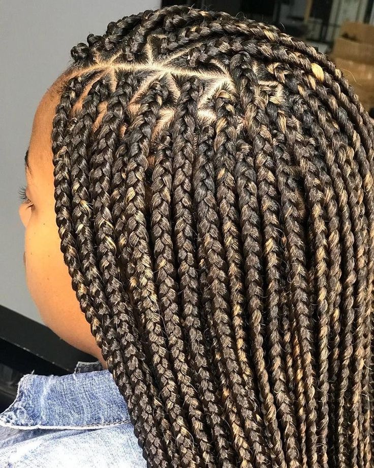 Medium box braids with golden highlights